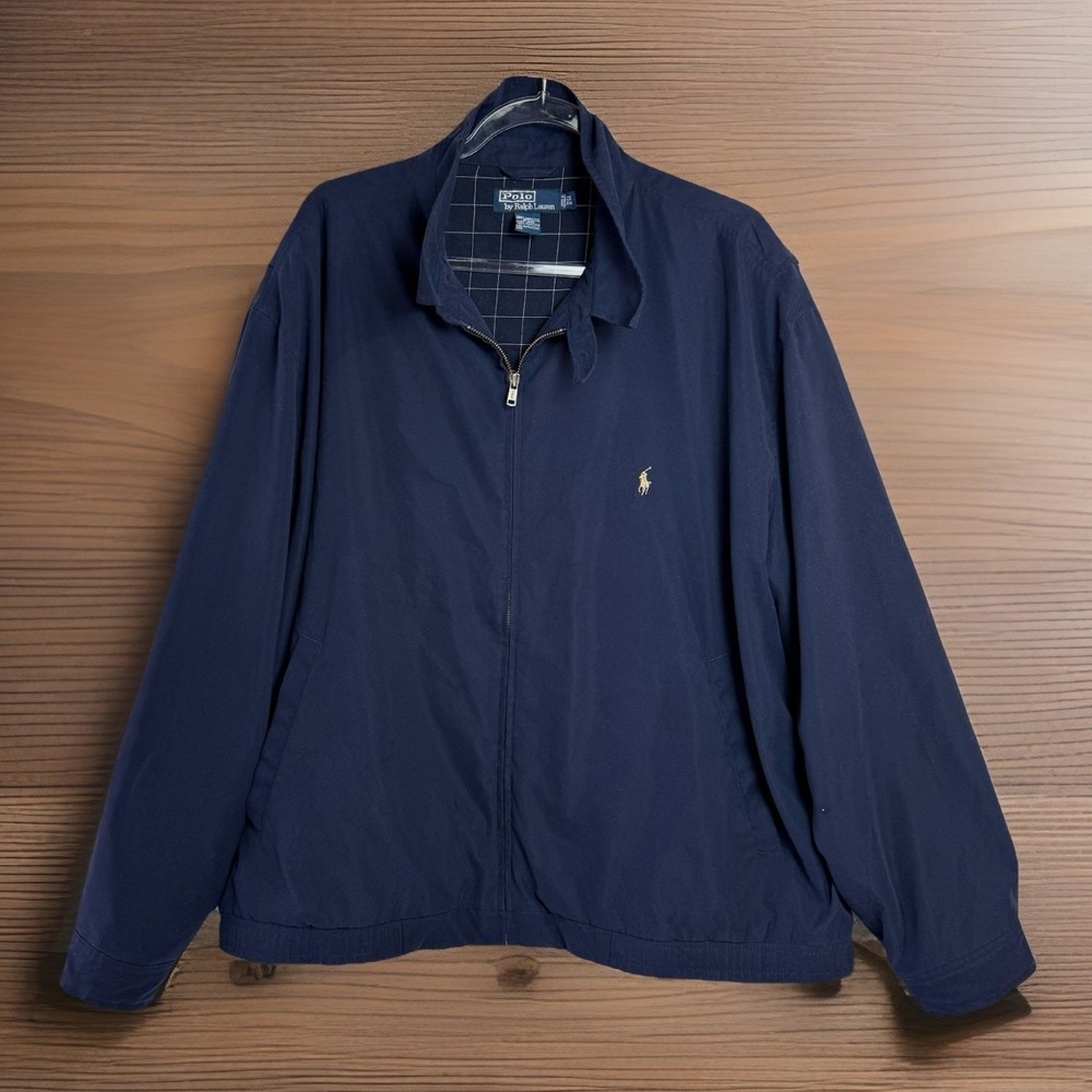 Polo Ralph Lauren Harrington Jacket Men's 2XB Navy Plaid Lined Zip Up Coat